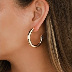 Chunky Thick Polished Gold Tube Hoop Earrings